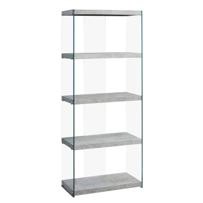 Monarch 59" Contemporary 5-Shelf Tempered Glass Base Display Bookcase - Grey Cement-Look Finish