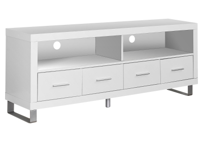 Monarch 60" Contemporary 4-Drawer Open Concept Shelf Storage Console TV Stand - White Finish