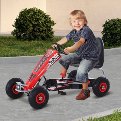 Aosom Kids Pedal Go Cart Children Ride On Car Racing Style W/ Adjustable Seat Rubber Wheels Handbrake Clutch Red