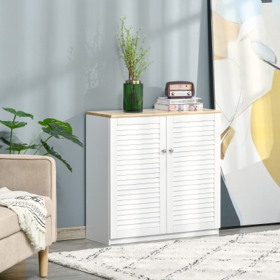 HOMCOM Storage Cabinet Floor Standing Cupboard Kitchen Sideboard for Bathroom, Living Room, Bedroom, Hallway with Louvred Door, White