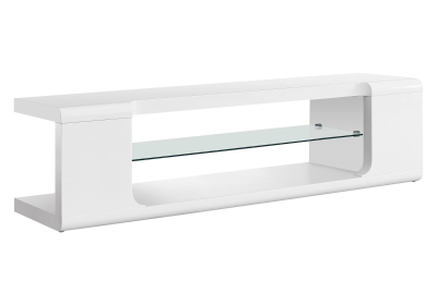 Monarch 60" Modern High Glossy Finish Tempered Glass Storage Shelf with Open Concept Storage TV Console Stand - White