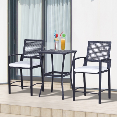 Outsunny 3Pc Rattan Wicker Bistro Set Bar Table High Stool Garden Patio Furniture