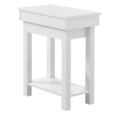 Monarch 24" Modern Two-Tier Slide-Open Storage Top Wood Grain-Look Side Accent Table - White Finish