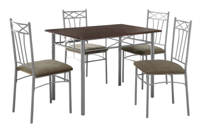 Monarch 5 Piece 40" Rectangular Metal Framed Table and Chairs Dining Set - Cappuccino / Silver