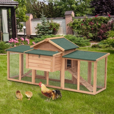 PawHut Deluxe Wood Chicken Poultry Coop Hens House with Nesting Boxes Large Run Area, Wood