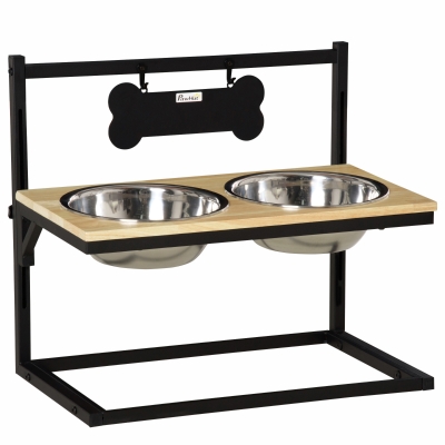 PawHut Elevated Dog Bowl Pet Feeder with Stainless Steel Bowls, Adjustable Platform