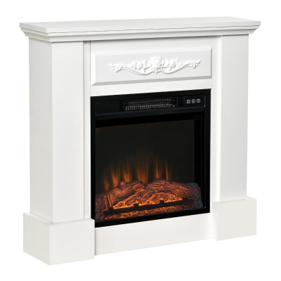 HOMCOM Electric Fireplace Heater with Wood Mantel, Freestanding Heater Firebox, White