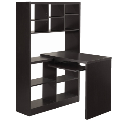 Monarch Contemporary Left or Right Facing Adjustable Hollow Core Corner Desk with Storage Shelves and Pull Out Keyboard Tray - Cappuccino