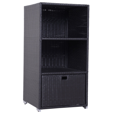 Outsunny Wicker Rattan Pool Towel Valet Organizer Poolside Bathroom Storage Shelf w/2 Shelf 1 Drawer Storage Unit Aluminum Frame Dark Coffee