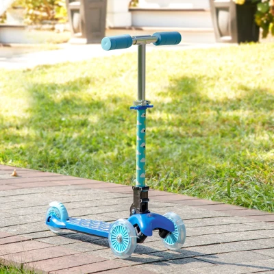 Aosom Kids Kick Scooter, Foldable 3-Wheel, Adjustable Height, Blue