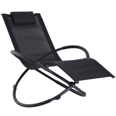 Outsunny Orbital Foldable Zero Gravity Lounger Seat Outdoor Patio Chaise Lounge Garden Rocking Chair w/ Pillow Black