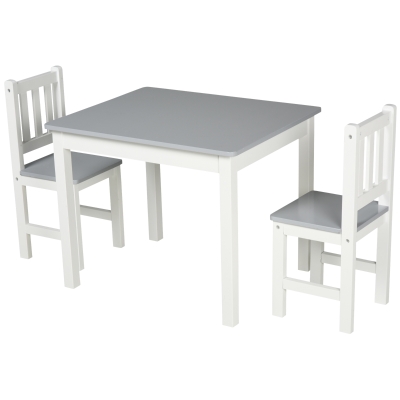 Qaba Kids Table and 2 Chairs Set 3 Pieces Toddler Multi-usage Desk Indoor Arts & Crafts Study Rest Snack Time Easy Assembly, Grey