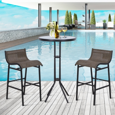 Outsunny 3pcs Outdoor Patio Pub Set Garden High Bistro Set 1 Table & 2 Bar Stool Dining Chat Set All Weather