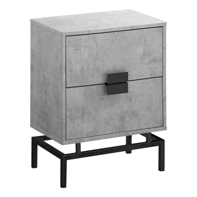 Monarch 24" Retro Inspired 2 Drawer End Table Night Stand with Metal Base - Grey Cement-Look / Black Nickel Base