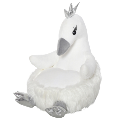 Qaba Animal Kids Sofa Chair Cartoon Cute Swan Stuffed with Armrest Flannel PP Cotton 22" x 16.5" x 22" White