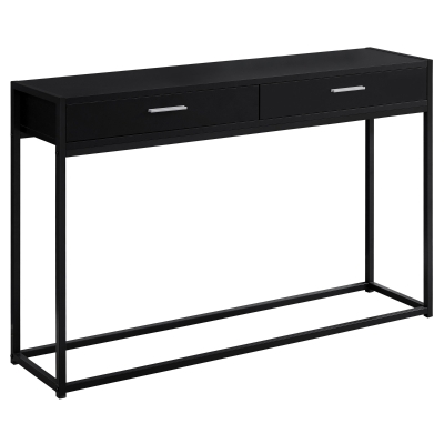 Monarch 48" Contemporary Industrial Accent Hall Sofa Console Table with 2 Drawers and Minimalist Metal Base - Black / Black Metal