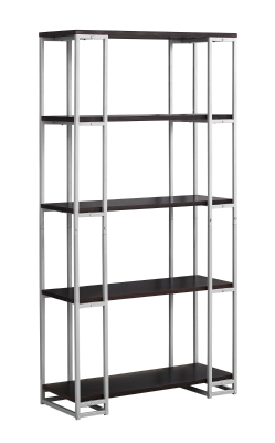 Monarch 60" Contemporary Open Concept 4 Shelf Bookshelf - Cappuccino / Silver Metal