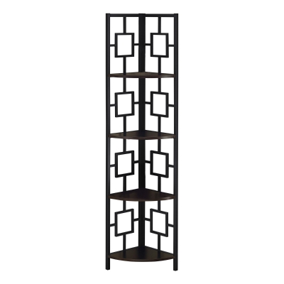 Monarch 62" H Transitional Decorative 4-Tier Corner Etagere Bookcase - Espresso / Black Metal