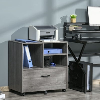 Vinsetto Mobile Lateral File Cabinet with Large Drawer for Letter and Legal Sized, Filing Folder Storage Organizer, Grey Wood Grain