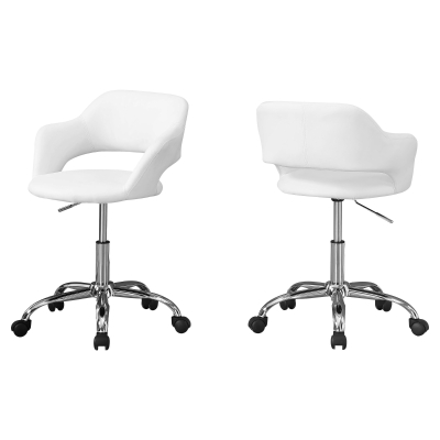 Monarch Faux Leather Hydraulic Swivelling Office Chair - White / Chrome