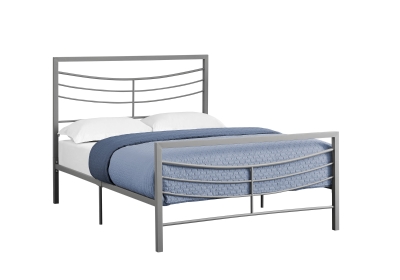 Monarch 56" Contemporary Curved Horizontal Slat Metal Bed Frame - Full Size - Silver Finish