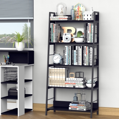 HOMCOM Wood Bookcase 5-Tier Wide Bookshelf Shelving Storage Furniture Home (Black)