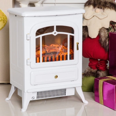 HOMCOM 16" Free Standing Electric Fireplace Portable Adjustable Stove with Heater Wood Burning Flame 750/1500W White