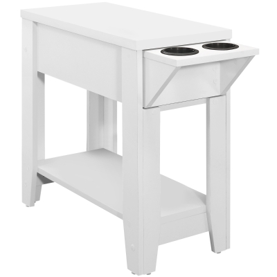 Monarch 24" Modern Two-Tier Hidden Storage Top Wood Grain-Look Side Accent Table with Cup Holders - White Finish