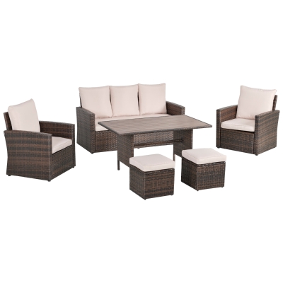 Outsunny 6 PCS Backyard Eating Table w/ Weather-Resistant Steel Frame & PE Rattan, Beige