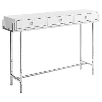 Monarch 48" Contemporary 3-Drawer Storage Chrome Metal Frame Accent Hall Sofa Console Table - Glossy White Finish