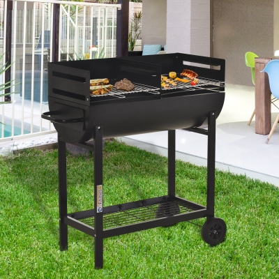 Outsunny 35.5" Portable Outdoor Charcoal BBQ Grill Cart 2 Rolling Wheels