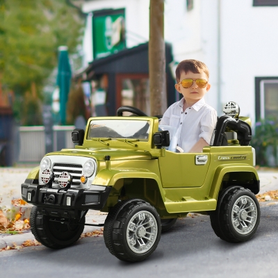 Aosom 12V Kids Electric Ride On Toy Truck Jeep Car With Remote Control 2 Speeds Lights Mp3 Lcd Indicator Green