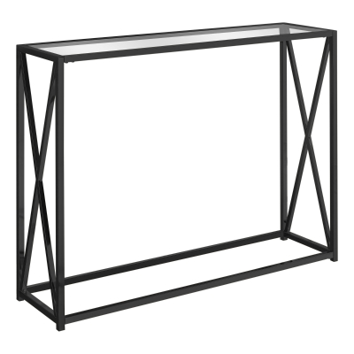 Monarch 42" Contemporary Tempered Glass Hall Sofa Console Table with X-Design Metal Base - Black Nickel Finish
