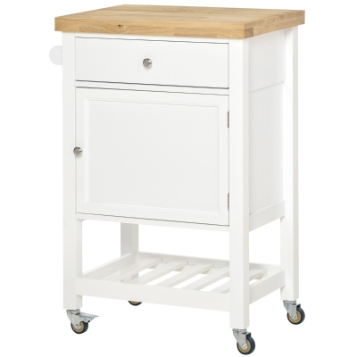 HOMCOM Utility Rolling Kitchen Island Cart w/ Storage Shelf, Wheels, Smooth Top, White