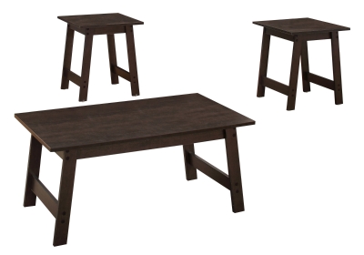 Monarch 3 Piece Modern Minimalist Wood-Look Coffee Table / Two Matching End Tables Set - Cappuccino