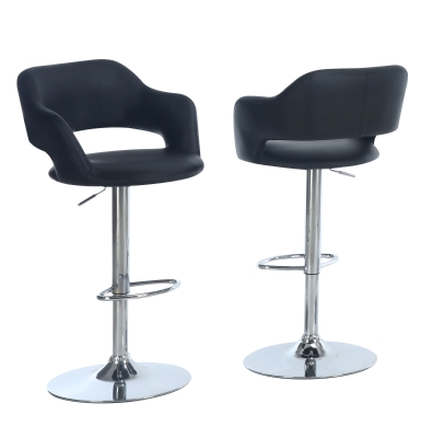 Monarch Contemporary PU Leather Curved Seat Back Chrome Base Hydraulic Lift Swivel Barstool Chair - Black Finish