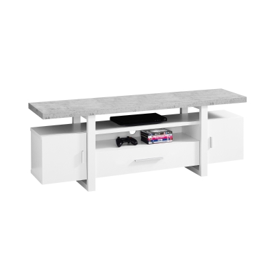 Monarch 60" Modern Industrial Design Cement-Look Top Storage Cabinet 2-Drawer Console TV Stand - White Finish