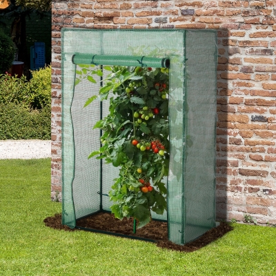 Outsunny 40"L x 20"W x 59"H Walk-in Garden Greenhouse with Durable Steel Frame Outdoor Hot House Tomato Plant Warm House w/ Roll up Door, PE Cover, Green