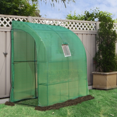 Outsunny 7' x 3' x 7' Wall Greenhouse Outdoor Gardening Polytunnyl Shed Walk-in Warm House with 2 Tires 4 Wired Shelves PE Cover, Green
