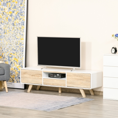 HOMCOM Modern TV Stand Cabinet for TVs up to 60'' Flat Screen with Push-open Drawer, Storage Compartment and Cable Management, Rounded-edge Entertainment Center for Living Room, Bedroom