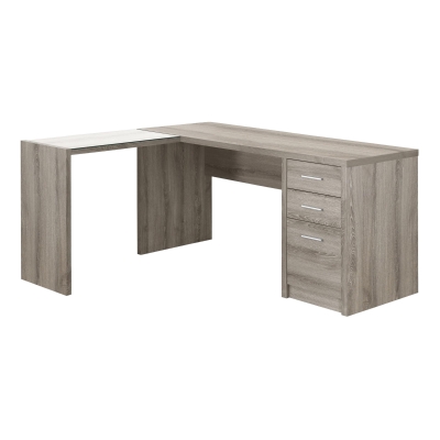 Monarch Contemporary L-Shaped Corner Computer Desk with Storage Drawers, File Drawer and Side Table with Tempered Glass Top - Dark Taupe