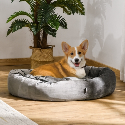 PawHut Pet Bed, Soft Velvet Lounge Sleeper, Machine Washable Cushion, Soft Padding, Zippered Cover, Portable, for Large Dogs, Dark Grey