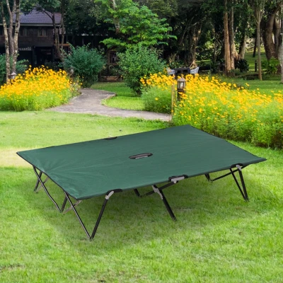 Outsunny 2-Person Folding Camping Cot, 50" Extra Wide, Green