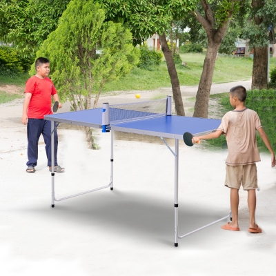 Outsunny Folding Picnic Table Tennis Table Portable Height Adjustable Aluminum Alloy Indoor and Outdoor Dining w/ Table-tennis Ball & Paddle