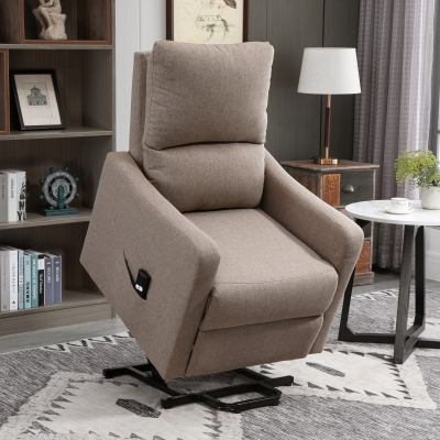 HOMCOM Electric Lift Recliner Chair Rising Power Chaise Lounge Fabric Sofa with Remote Control & Side Pocket for Living Room, Brown