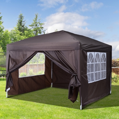 Outsunny 10x10ft Folding Tent Gazebo Pop Up Party Wedding Tent Portable Outdoor Sunshade Coffee