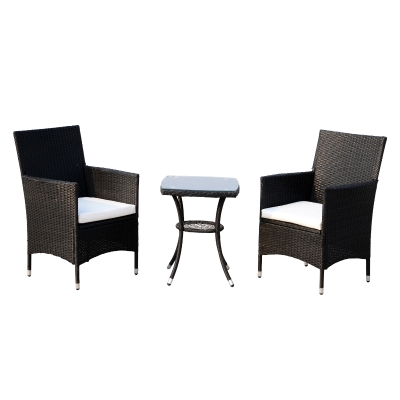 Outsunny 3 Piece Rattan Outdoor Cushioned Bistro Table and Chairs Set - Black