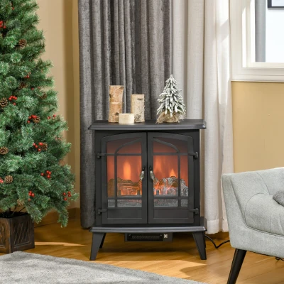 HOMCOM Electric Fireplace Heater, 1400W Freestanding Stove, Black