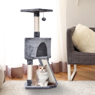 PawHut Sisal Scratching Posts Condo Cat Tree 3-Level Cat Tower W/ Ladder