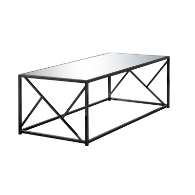 Monarch 47" Minimalist Glam Mirrored Top Metal Frame Accent Coffee Table - Black Nickel Finish